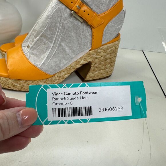 Vince Camuto Ranneli Leather Raffia Block Heel Espadrille Orange Women's 8M NWOB - Picture 11 of 11